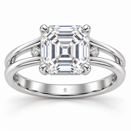 Twin Rail emerald lab-grown diamond ring, front design visualization