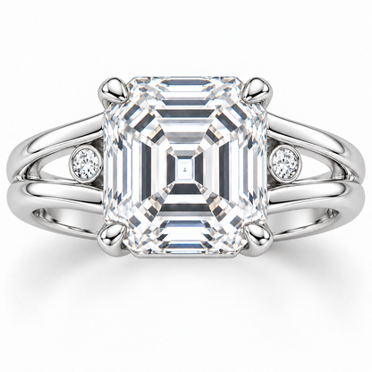Twin Rail emerald lab-grown diamond ring, face-up detail design visualization