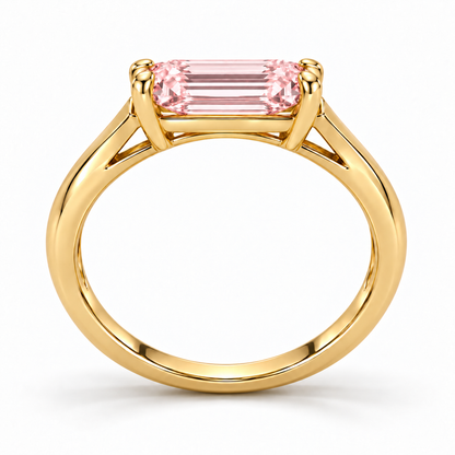 Side profile of MISSISSI J02 showing its pink step-cut center, open triangular shoulders and closed yellow-metal band