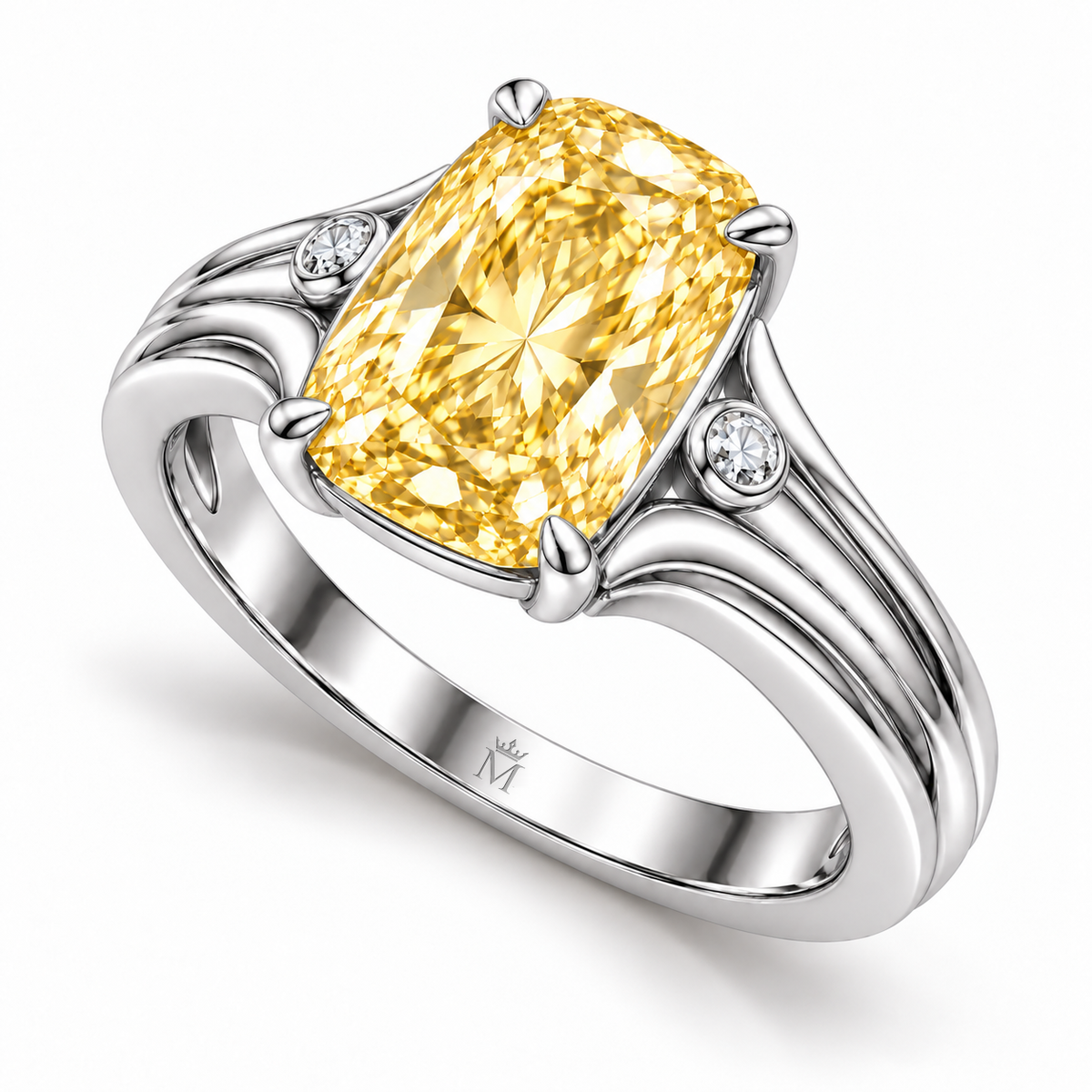 MISSISSI Golden Cadence lab-grown diamond ring, opposite right oblique view, design visualization