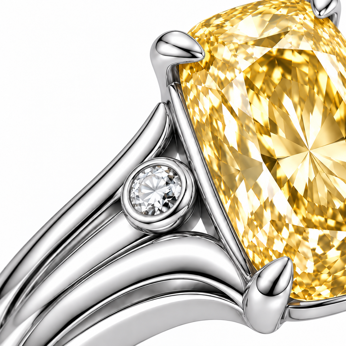MISSISSI Golden Cadence lab-grown diamond ring, shoulder and prong detail, design visualization