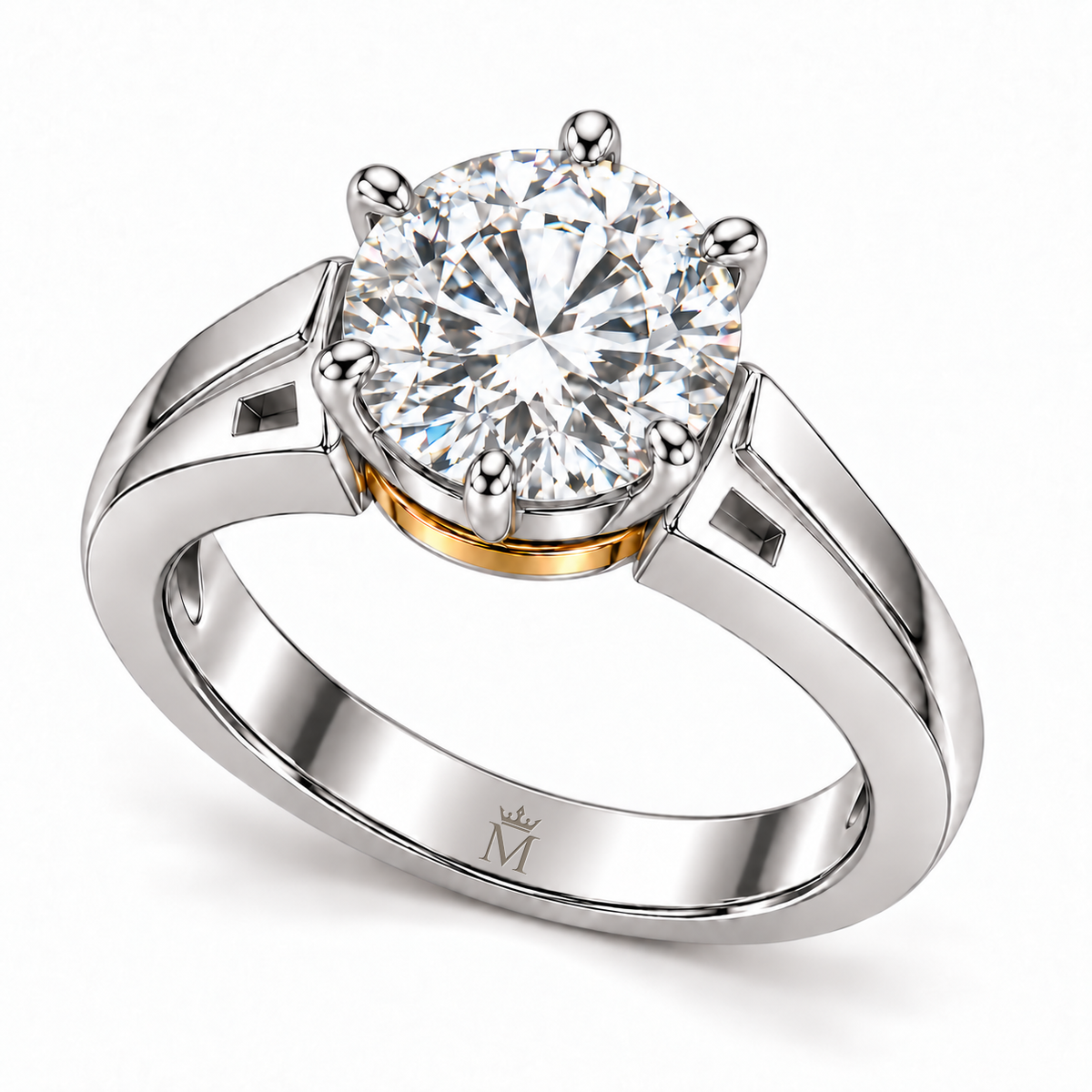 Round Passage white round brilliant lab-grown diamond ring, elevated oblique view