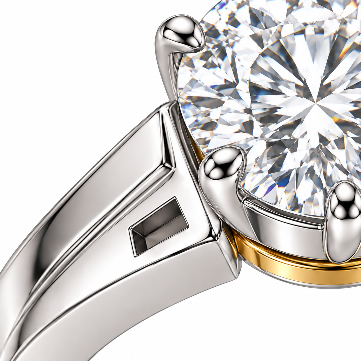 Round Passage white round brilliant lab-grown diamond ring, angular shoulder and setting detail