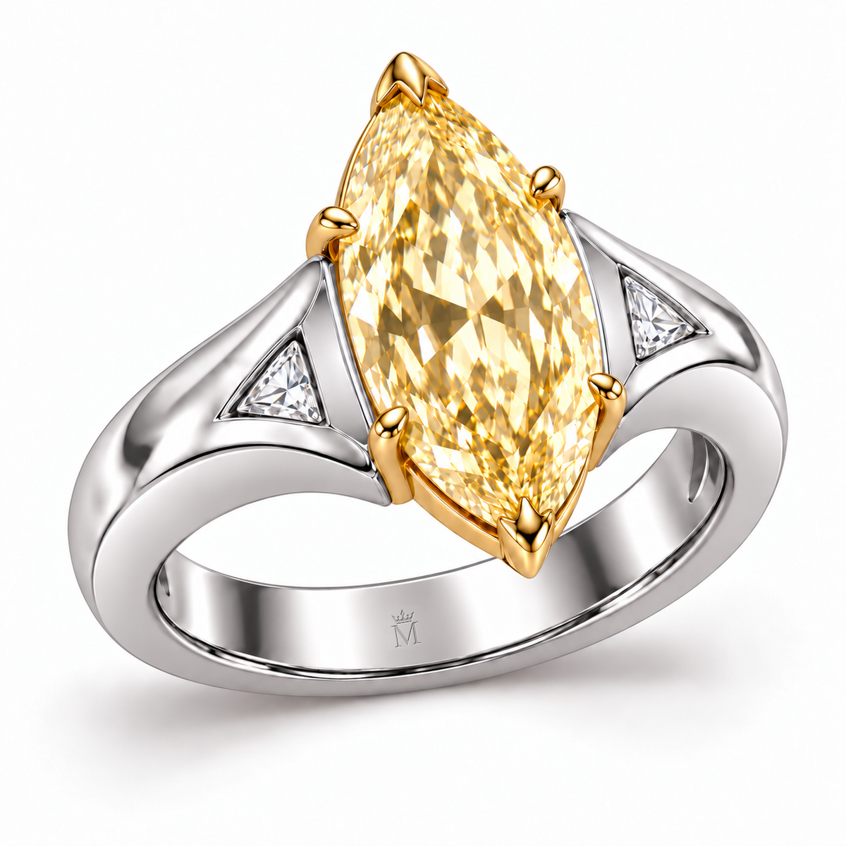 Aureate Wings yellow marquise lab-grown diamond ring, opposite oblique view