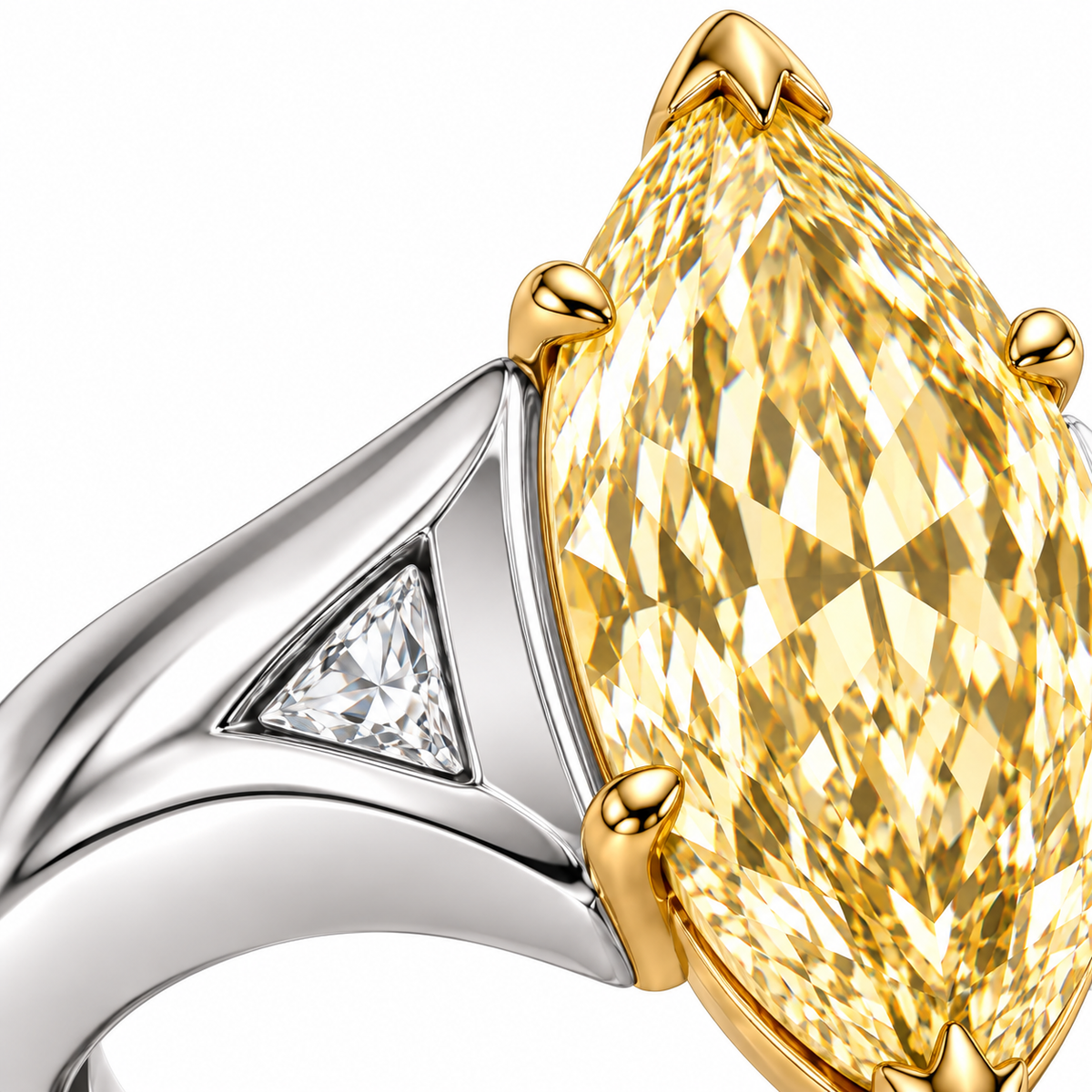 Aureate Wings yellow marquise lab-grown diamond ring, triangular side-diamond detail
