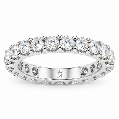 Lumen round diamond full-eternity wedding band in 14K white gold, front product view on white.