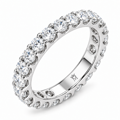 Lumen round diamond full-eternity wedding band in 14K white gold, left three-quarter product view on white.