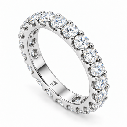 Lumen round diamond full-eternity wedding band in 14K white gold, right three-quarter product view on white.