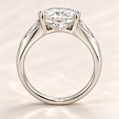 Luminous Fold oval diamond ring with solid faceted shoulders, side profile