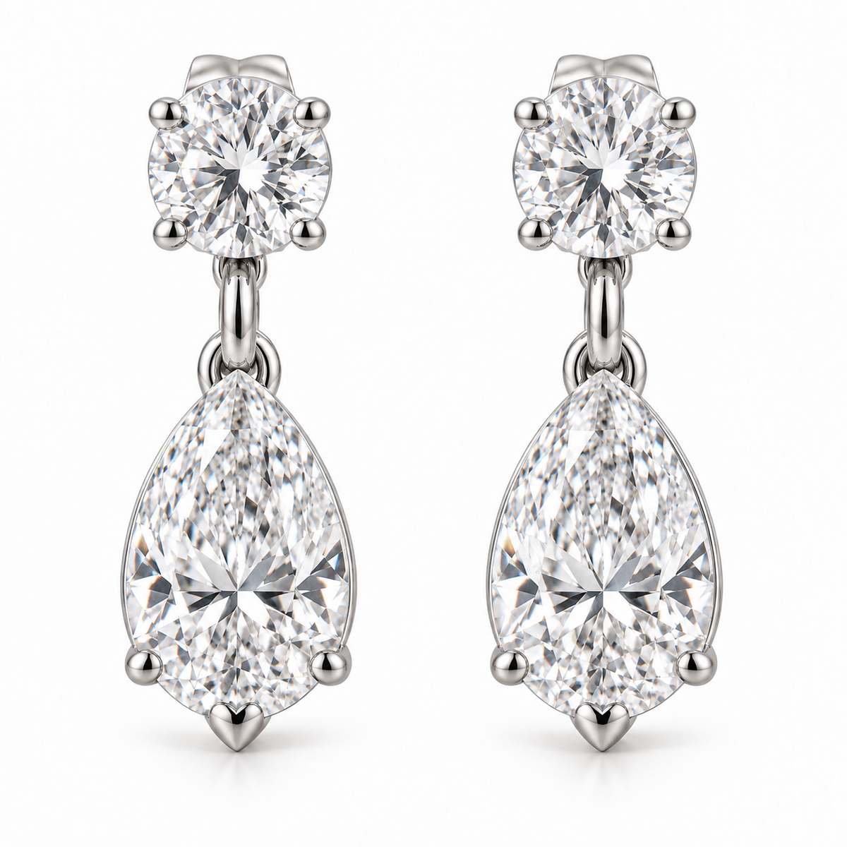 MISSISSI Lyra 1.20 total carat round and pear lab-grown diamond drop earrings in 14K white gold, front view