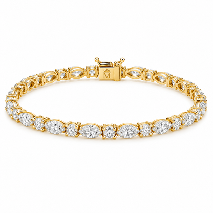 MISSISSI Maris 2.50 total carat marquise and round lab-grown diamond tennis bracelet in 14K yellow gold, front view