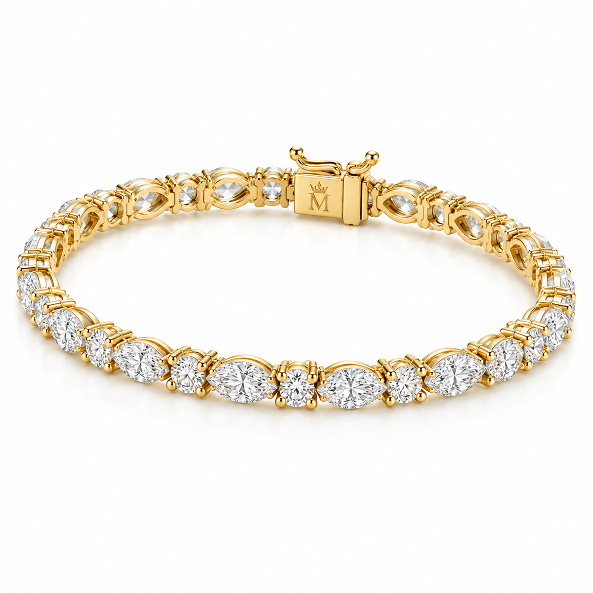 MISSISSI Maris 2.50 total carat marquise and round lab-grown diamond tennis bracelet in 14K yellow gold, left view