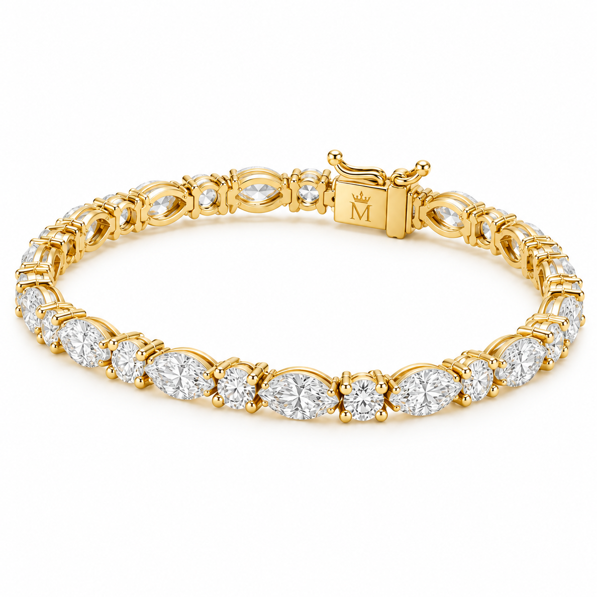 MISSISSI Maris 2.50 total carat marquise and round lab-grown diamond tennis bracelet in 14K yellow gold, right view