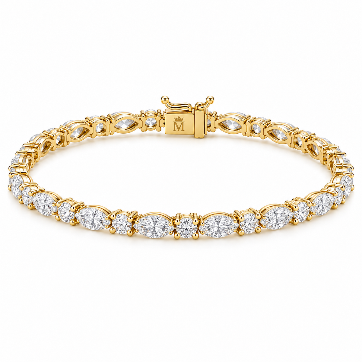 MISSISSI Maris 2.50 total carat marquise and round lab-grown diamond tennis bracelet in 14K yellow gold, side view