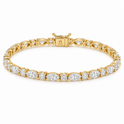 MISSISSI Maris 2.50 total carat marquise and round lab-grown diamond tennis bracelet in 14K yellow gold, back view