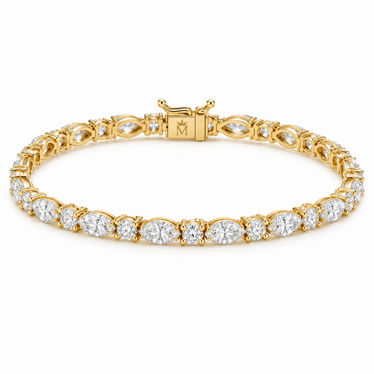 MISSISSI Maris 2.50 total carat marquise and round lab-grown diamond tennis bracelet in 14K yellow gold, back view