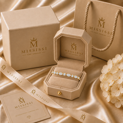 MISSISSI Maris 2.50 total carat marquise and round lab-grown diamond tennis bracelet in 14K yellow gold, official branded packaging