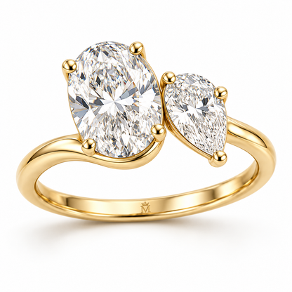 Near Oval and Pear Lab-Grown Diamond Ring in yellow gold, AI-generated design preview