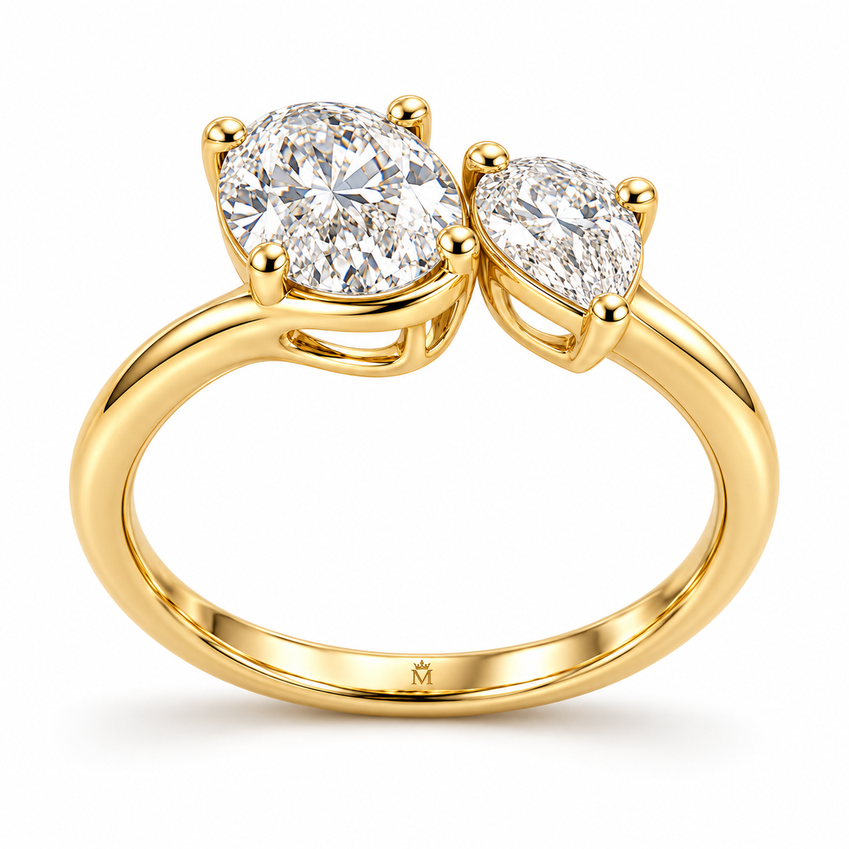 Near Oval and Pear Lab-Grown Diamond Ring profile and rear construction view, AI-generated design preview
