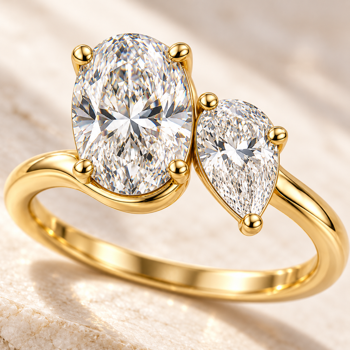 Near Oval and Pear Lab-Grown Diamond Ring setting and diamond detail, AI-generated design preview