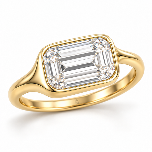 Pebble Frame East-West Emerald Lab-Grown Diamond Ring in yellow gold, AI-generated design preview