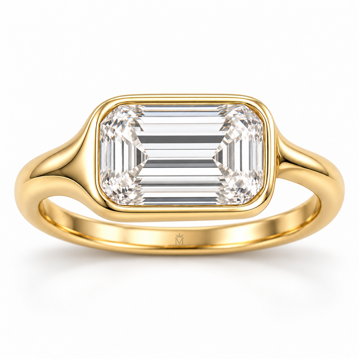 Pebble Frame East-West Emerald Lab-Grown Diamond Ring front view, AI-generated design preview