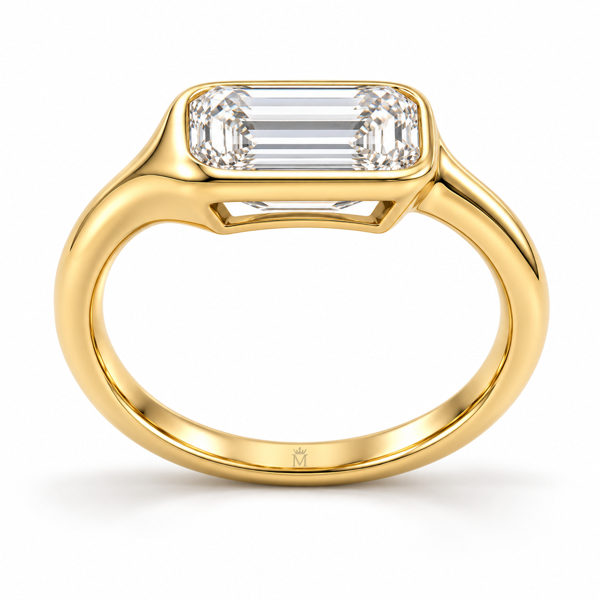 Pebble Frame East-West Emerald Lab-Grown Diamond Ring profile and rear construction view, AI-generated design preview