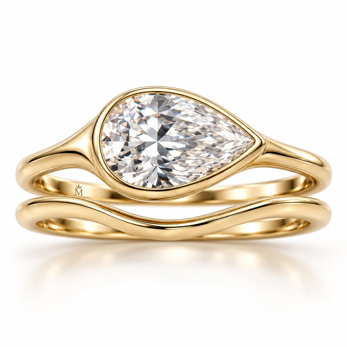 Ebb Duet Pear Lab-Grown Diamond Bridal Set in yellow gold, AI-generated design preview