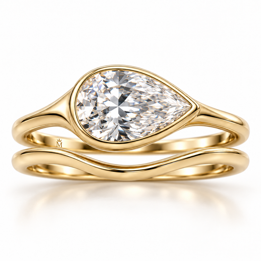 Ebb Duet Pear Lab-Grown Diamond Bridal Set in yellow gold, AI-generated design preview
