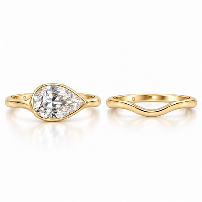 Ebb Duet pear diamond ring and separate plain wave band, AI design preview