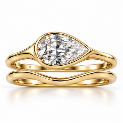Ebb Duet pear diamond ring and separate wave band stacked together, AI-generated design preview