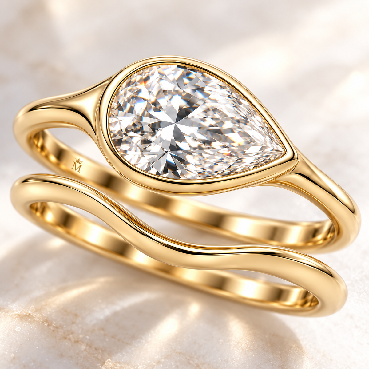 Ebb Duet Pear Lab-Grown Diamond Bridal Set setting and diamond detail, AI-generated design preview