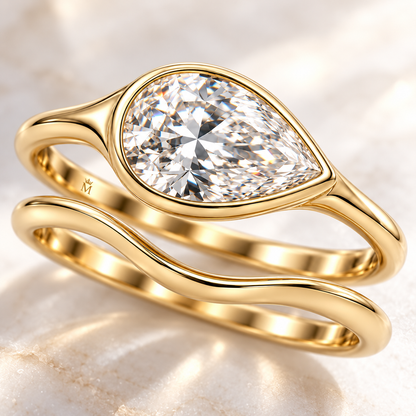 Ebb Duet Pear Lab-Grown Diamond Bridal Set setting and diamond detail, AI-generated design preview
