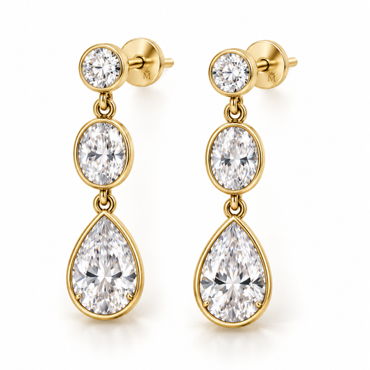 Still Drop Three-Stone Lab-Grown Diamond Earrings in yellow gold, AI-generated design preview