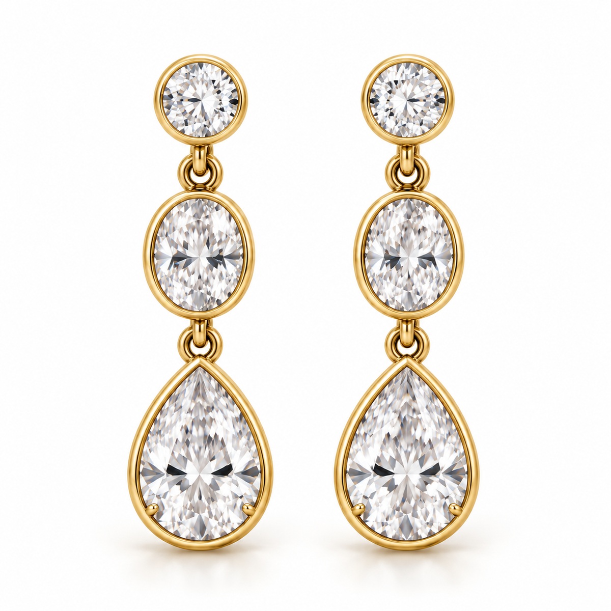 Still Drop Three-Stone Lab-Grown Diamond Earrings front view, AI-generated design preview