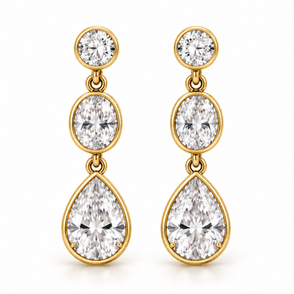 Still Drop Three-Stone Lab-Grown Diamond Earrings front view, AI-generated design preview