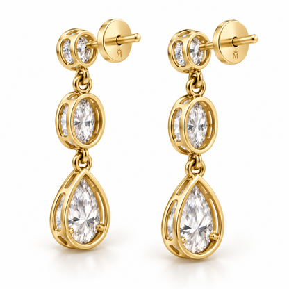 Still Drop Three-Stone Lab-Grown Diamond Earrings profile and rear construction view, AI-generated design preview