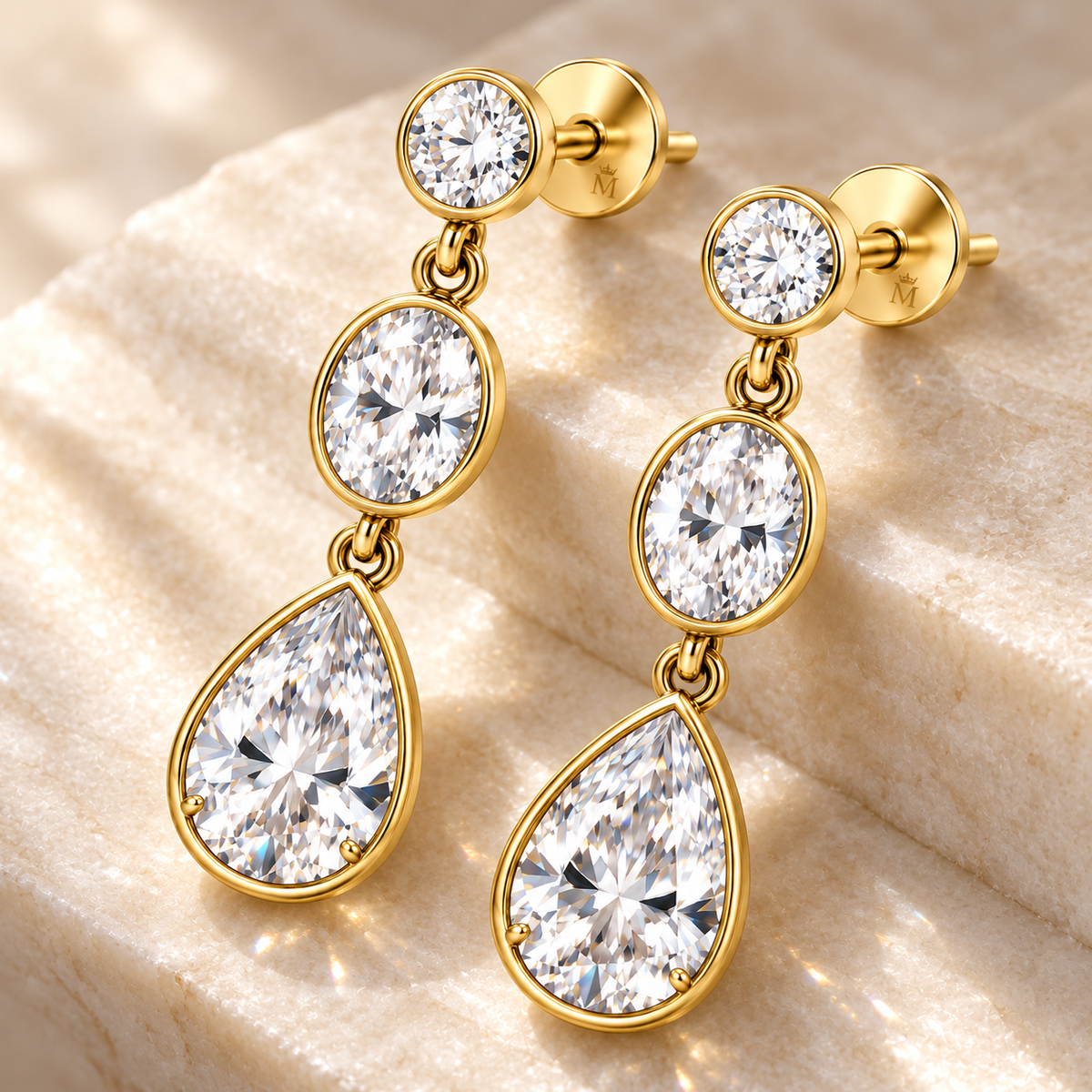 Still Drop Three-Stone Lab-Grown Diamond Earrings setting and diamond detail, AI-generated design preview