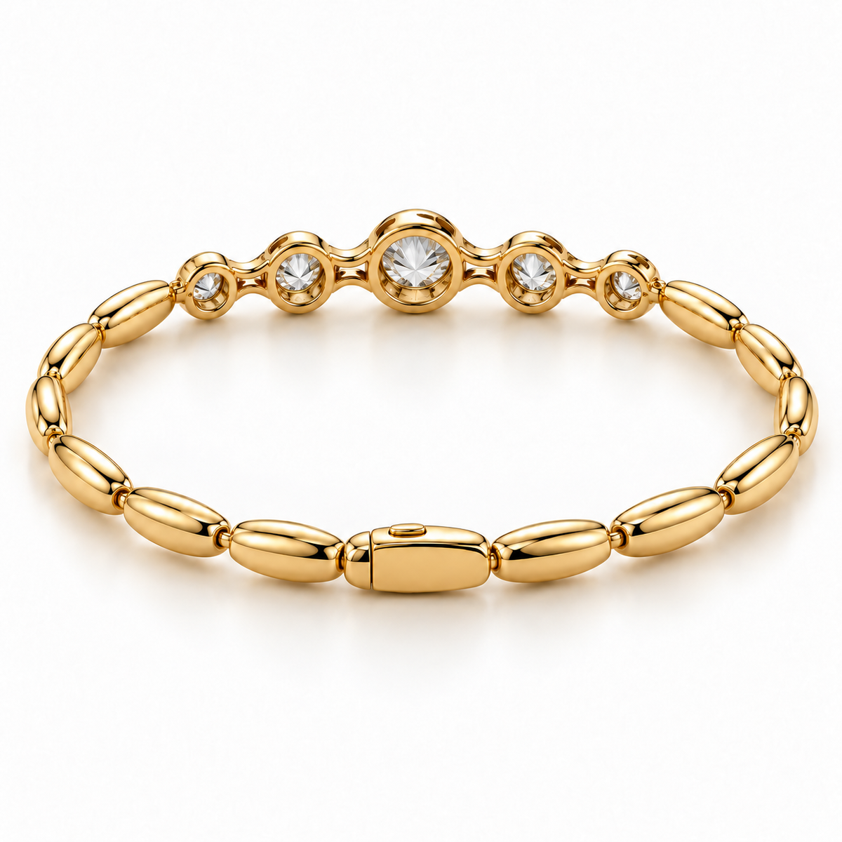 Interval Five-Stone Lab-Grown Diamond Bracelet profile and rear construction view, AI-generated design preview