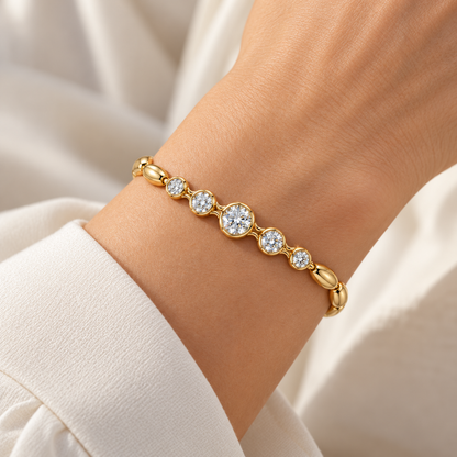 Interval Five-Stone Lab-Grown Diamond Bracelet wearing visualization with illustrative scale