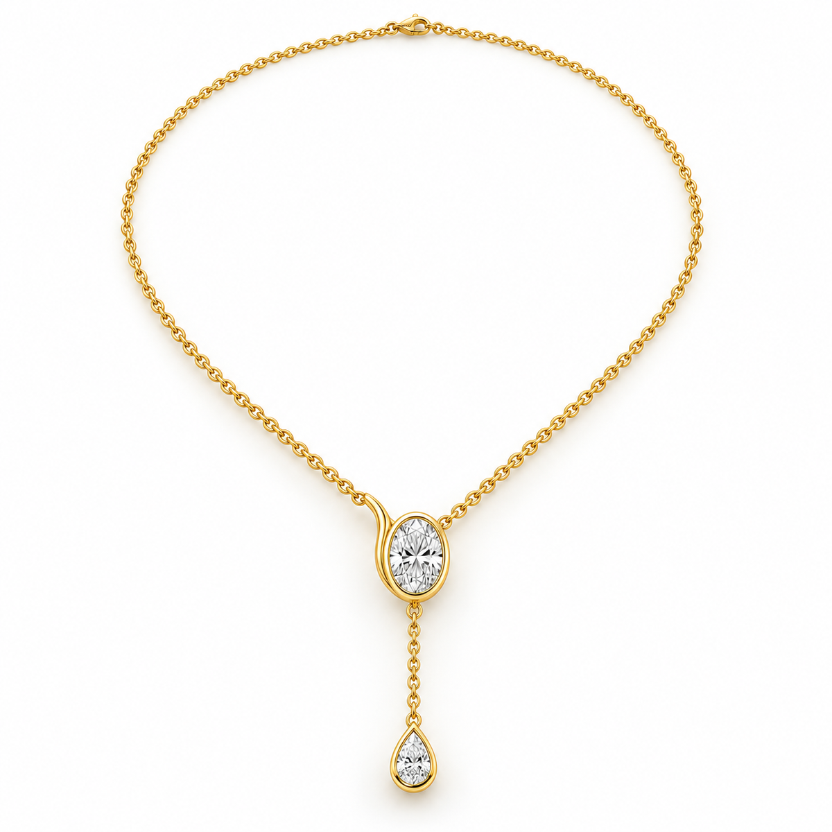 Tide Line Oval and Pear Lab-Grown Diamond Y Necklace in yellow gold, AI-generated design preview
