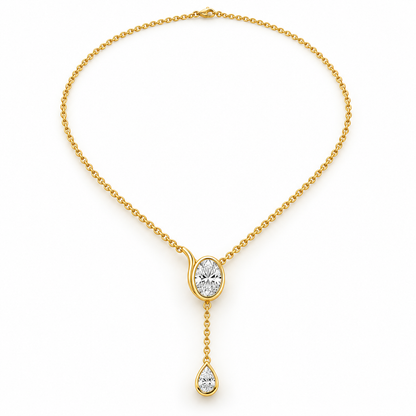 Tide Line Oval and Pear Lab-Grown Diamond Y Necklace in yellow gold, AI-generated design preview
