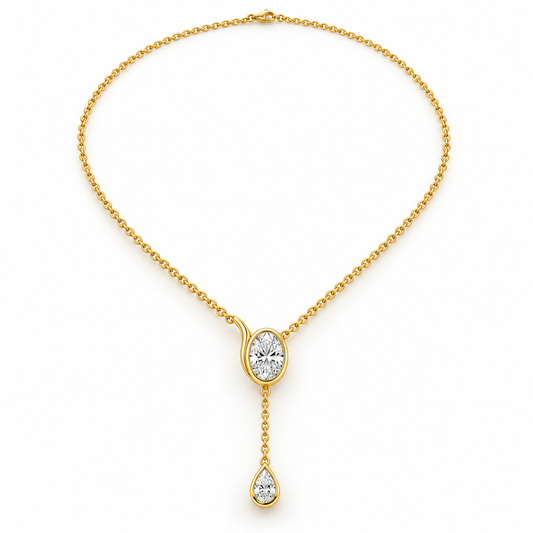 Tide Line Oval and Pear Lab-Grown Diamond Y Necklace in yellow gold, AI-generated design preview