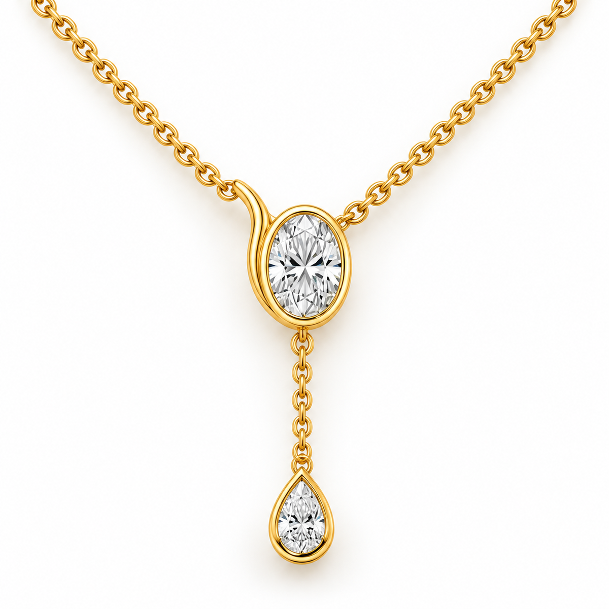Tide Line Oval and Pear Lab-Grown Diamond Y Necklace front view, AI-generated design preview