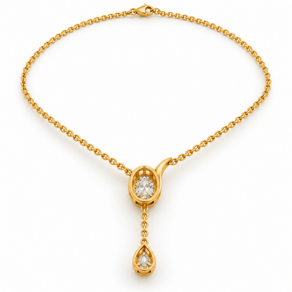 Tide Line Oval and Pear Lab-Grown Diamond Y Necklace profile and rear construction view, AI-generated design preview