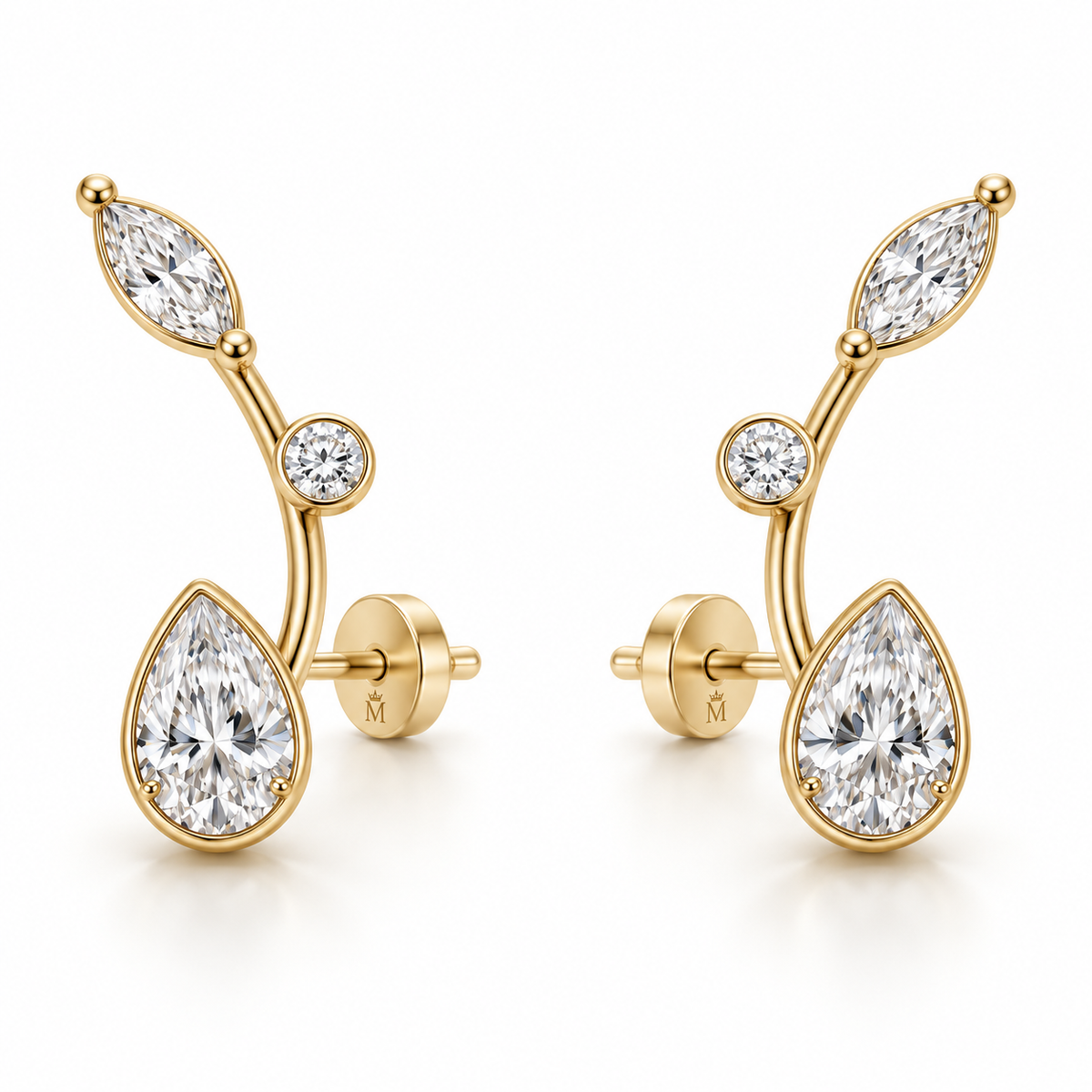 Drift Arc Pear and Marquise Lab-Grown Diamond Ear Climbers in yellow gold, AI-generated design preview