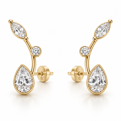 Drift Arc Pear and Marquise Lab-Grown Diamond Ear Climbers in yellow gold, AI-generated design preview