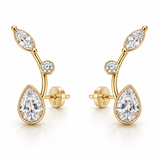Drift Arc Pear and Marquise Lab-Grown Diamond Ear Climbers in yellow gold, AI-generated design preview