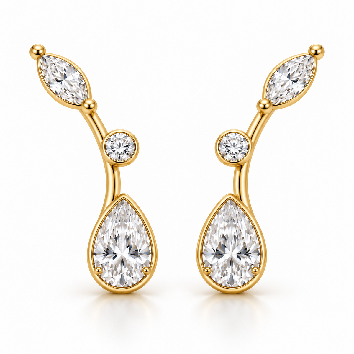 Drift Arc Pear and Marquise Lab-Grown Diamond Ear Climbers front view, AI-generated design preview