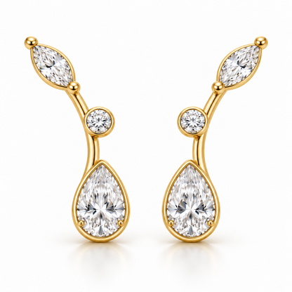 Drift Arc Pear and Marquise Lab-Grown Diamond Ear Climbers front view, AI-generated design preview